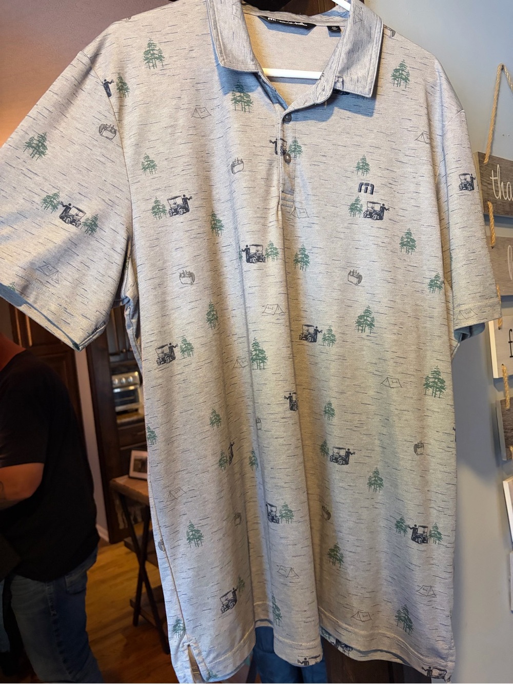 Travis Matthews - Like New - Light Heather Gray Polo with Green Print